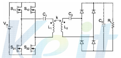 Stagger-tuned circuit with two series rssonant tanks in both primary and secondary sides