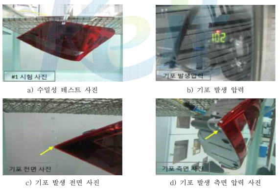 수밀성 테스트 (레이저 출력: 40W, 할로겐 램프 출력: 400W, 이송속도: 60mm/s)