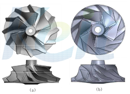 (a) 2세대 컴프레셔 휠 (b) 3세대 컴프레셔 휠