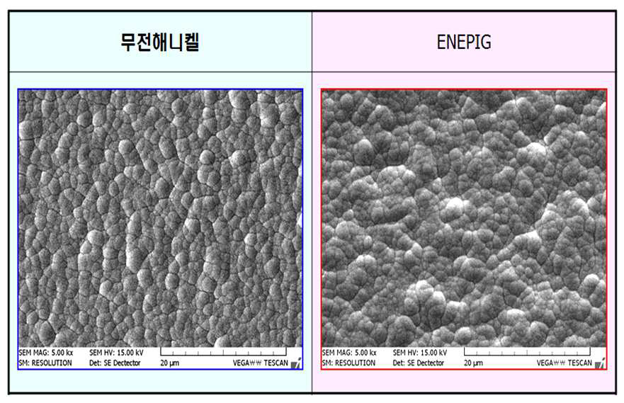 니켈도금층과 ENEPIG 도금층의 표면 비교