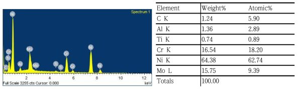 외산품(Vi-Star Partial Metal)의 성분분석 결과 ; EDS
