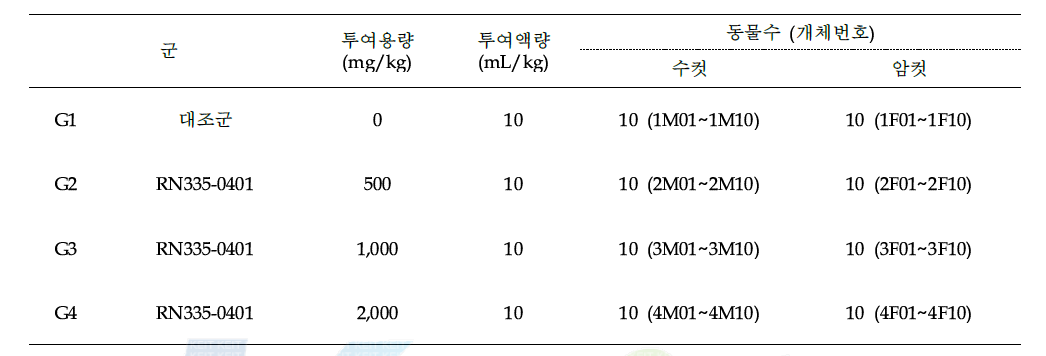 시험군 및 용량