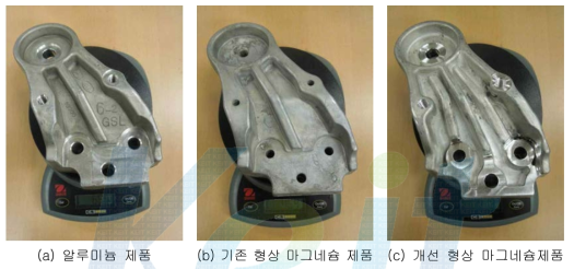 개발 제품의 경량성 평가 결과