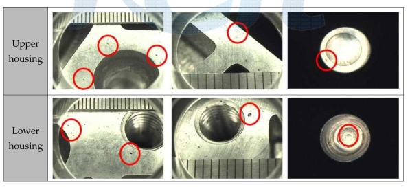 Slide housing 비교용 샘플 pin hole 검사
