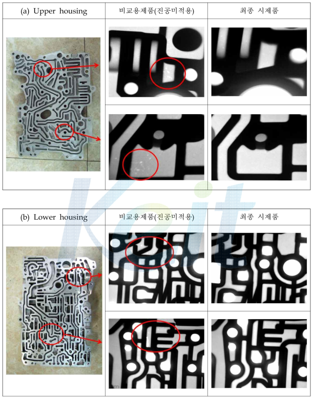 Slide housing 시주조품 내부결함 비교(X-ray 분석)