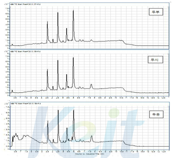 콩 포제품 (두부, 두시, 두유) 의 TIC Chromatogram