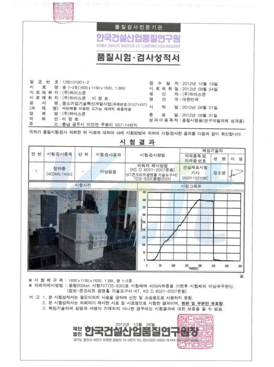 본체 구조시험 공인성적서