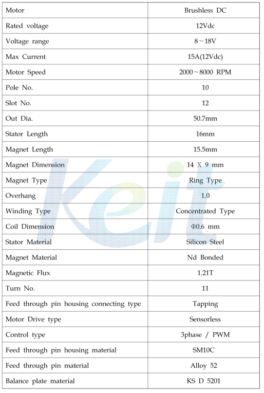 롤링피스톤 컴프레서 BLDC모터부 설계사양