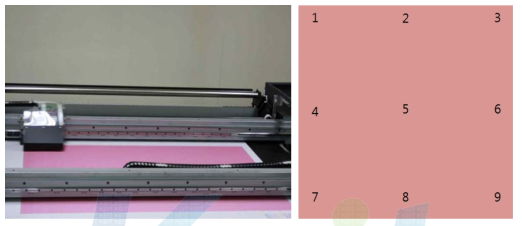 날염물의 색차 테스트를 위한 프린팅 테스트 예시 사진