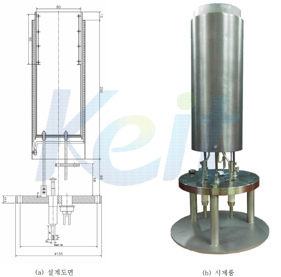 500cc 복사열 가열형 effusion cell 설계도면 및 시제품 사진