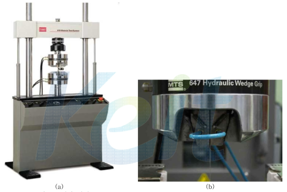 인장 시험 (a) MTS-810 Material Testing System (b) grip 부