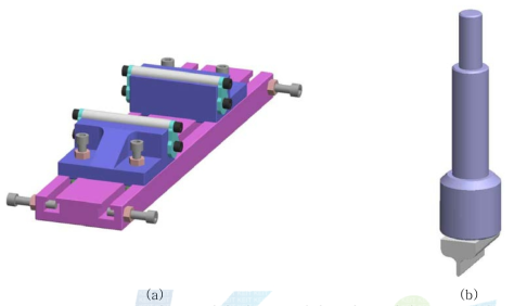 밴딩 지그 3D 설계 모델 (a) 받침 부 (b) 심봉