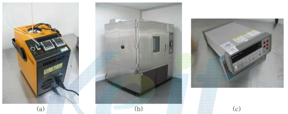 온도-저항 측정 시험기 (a) 고온 전기로 (b) 저온 챔버 (c) 멀티 미터