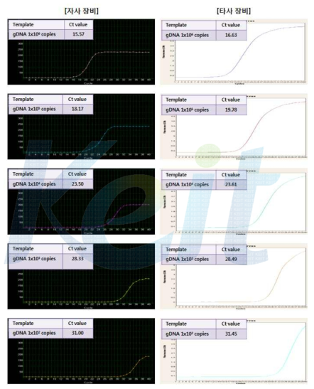 Listeria의 농도별 Real-time PCR의 성능 비교