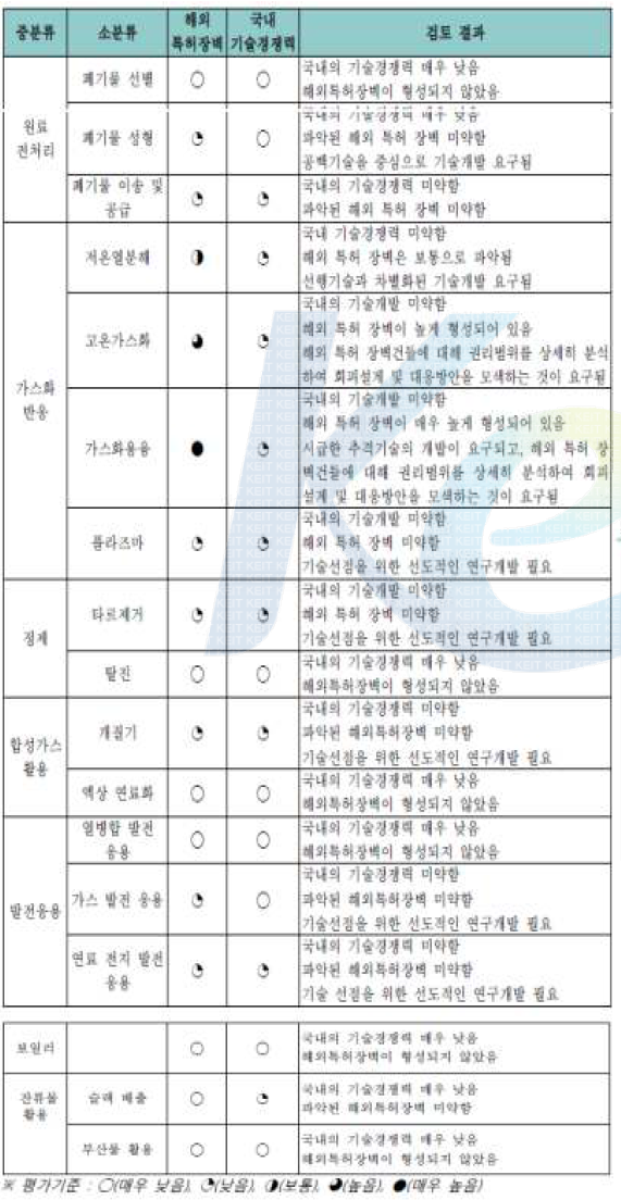 가스화 기술개발사업 특허장벽/기술경쟁력 분석 평가종합