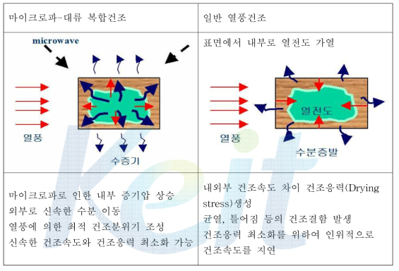 . 일반 열풍과 마이크로파 건조의 mechanism 비교