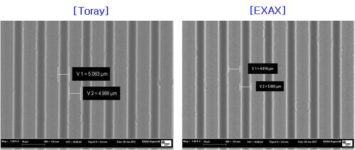 5um line/space=1:1 resolution SEM 분석