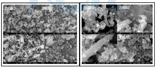 Zn/Al의 몰 비에 따른 SEM image