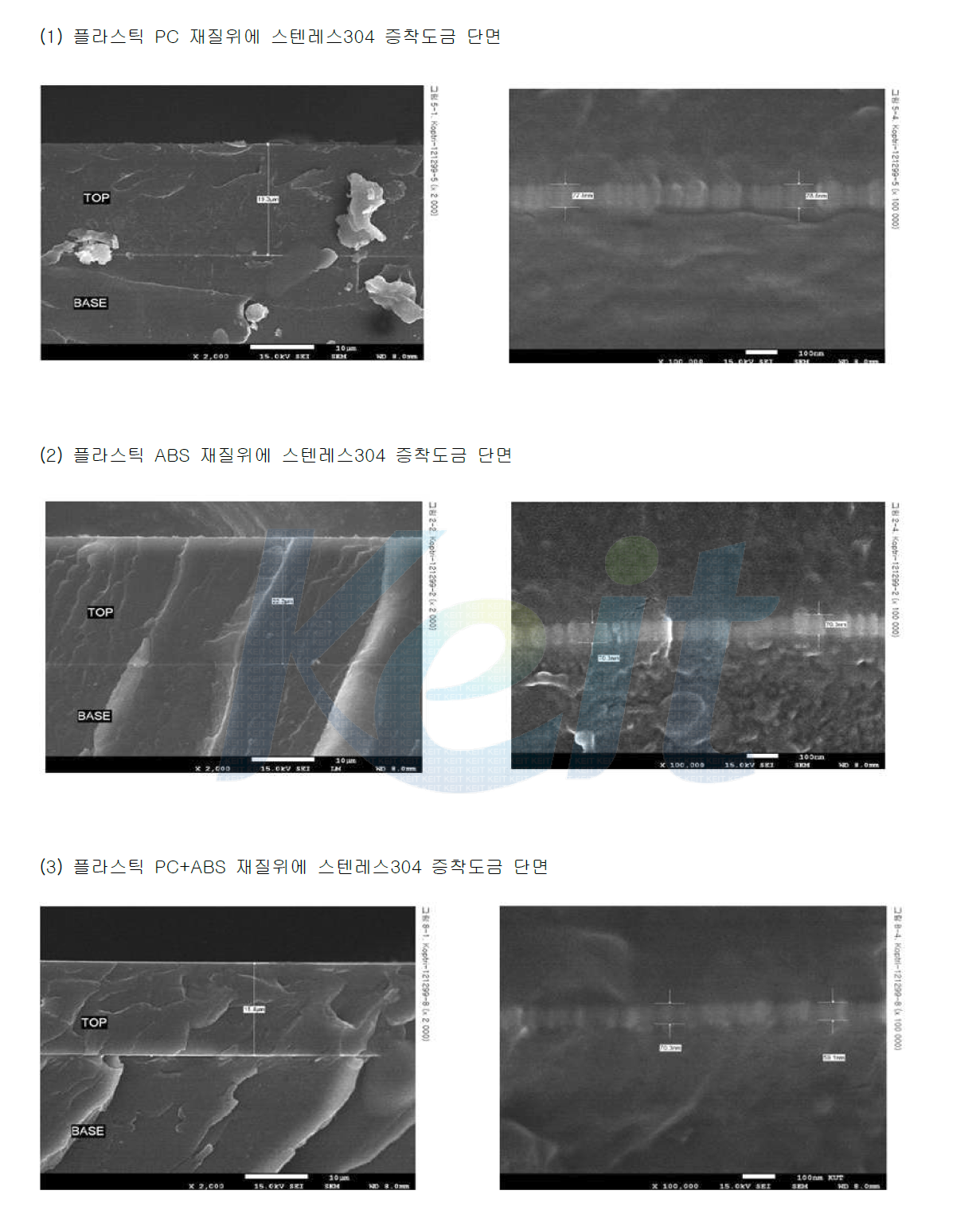 플라스틱 재질별 SUS304 증착도금 단면분석