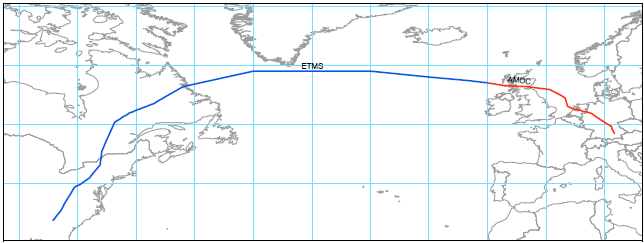 ETMS와 AMOC의 비행 궤적 병합 후의 비행 궤적