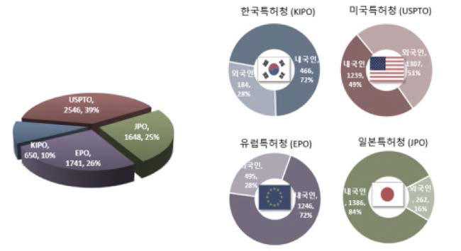 제동장치 분야 주요시장국의 내 ·외국인 특허출원현황