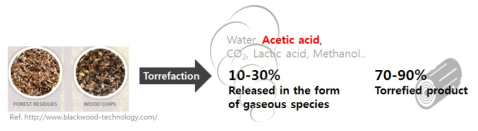 반탄화 과정의 물질수지, Torgas의 주성분이 Acetic acid임