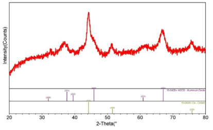 Co(25wt%)/Al2O3 고담지 고분산 촉매의 XRD 스펙트럼