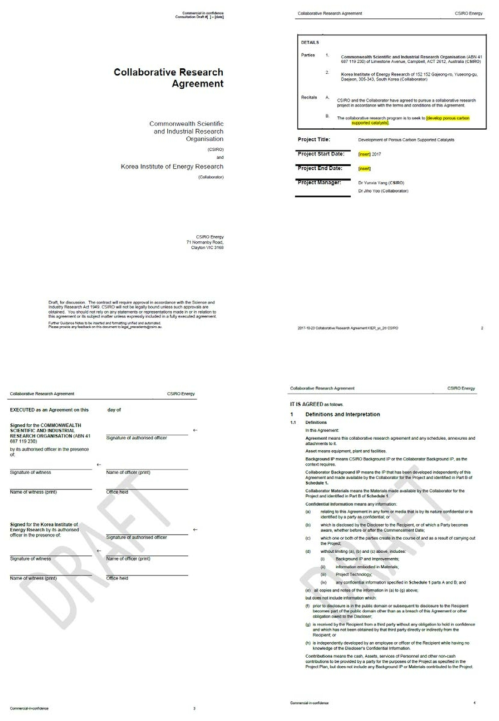 현재 수정 중인 CSIRO와의 agreement draft