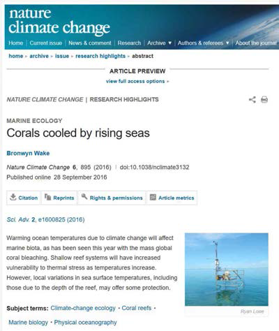 Corals cooled by rising seas