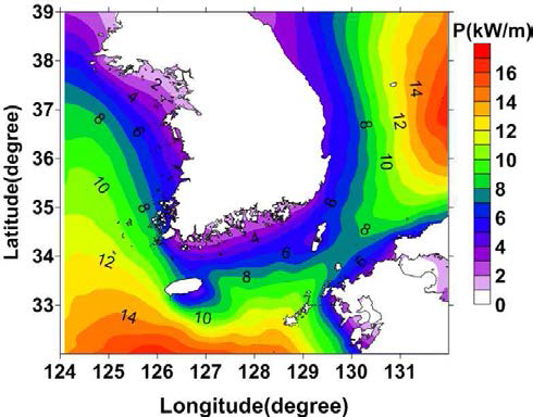 Area of high wave energy density in Korea Ocean