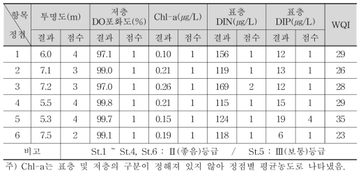 Standard evaluation index and score of water quality