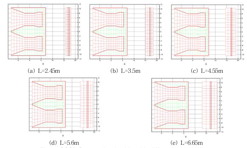 Computational grids with different damper sizes