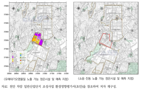 산업단지 개발 시 유해대기오염물질 및 소음·진동 영향예측 지점