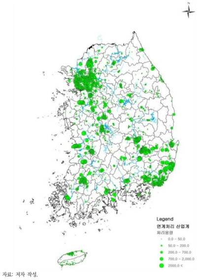 산업계 하수처리장 연계처리 규모별 현황(행정구역)