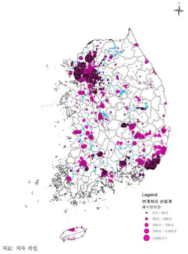 산업계 하수처리장 연계처리 폐수방류량 현황(행정구역별)