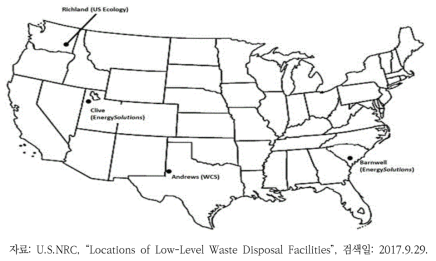 미국 내 저준위폐기물 처분시설 위치