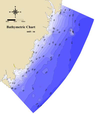 해수유동 수치모의 수심도