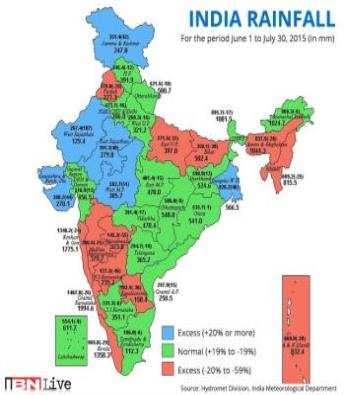 인도 강우량 2015.6.1~7.30