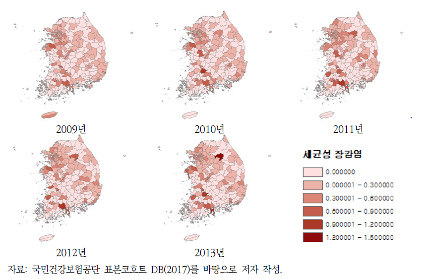 기타 세균성 장감염 질환에 대한 인구 천 명당 발생 건수