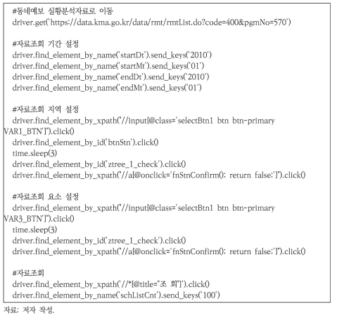 기상자료개방포털 데이터 조회 예시