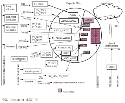대기오염 모델의 organic PM2.5 생성 기작