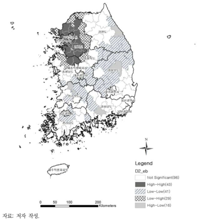 당뇨병 사망자 수 Local Moran’s I 분석 결과