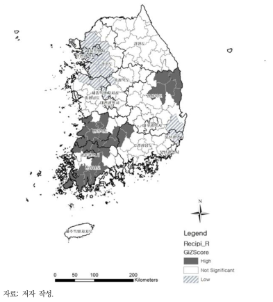 기초생활수급자 비율 Getis-Ord Gi* 분석 결과