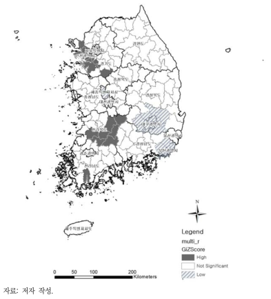 다문화가구 비율 Getis-Ord Gi* 분석 결과