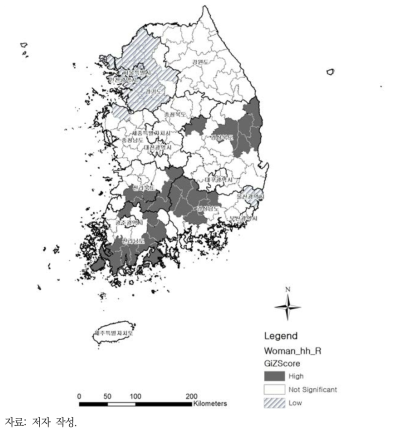 여성 가구주 가구 비율 Getis-Ord Gi* 분석 결과