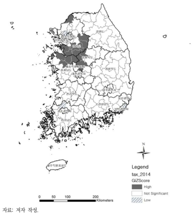 1인당 지방세 부담액 Getis-Ord Gi* 분석 결과