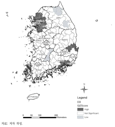 순환계통질환 사망자 수 Getis-Ord Gi* 분석 결과