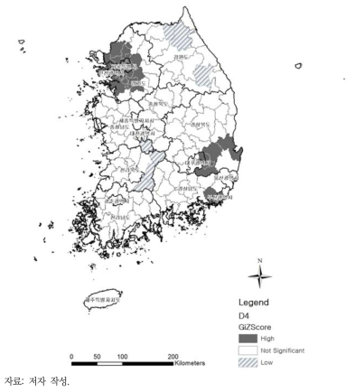 허혈성심장질환 사망자 수 Getis-Ord Gi* 분석 결과