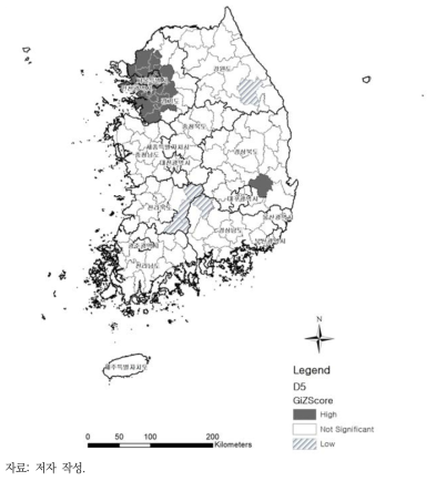 뇌혈관질환 사망자 수 Getis-Ord Gi* 분석 결과