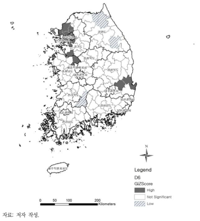 호흡계통질환 사망자 수 Getis-Ord Gi* 분석 결과